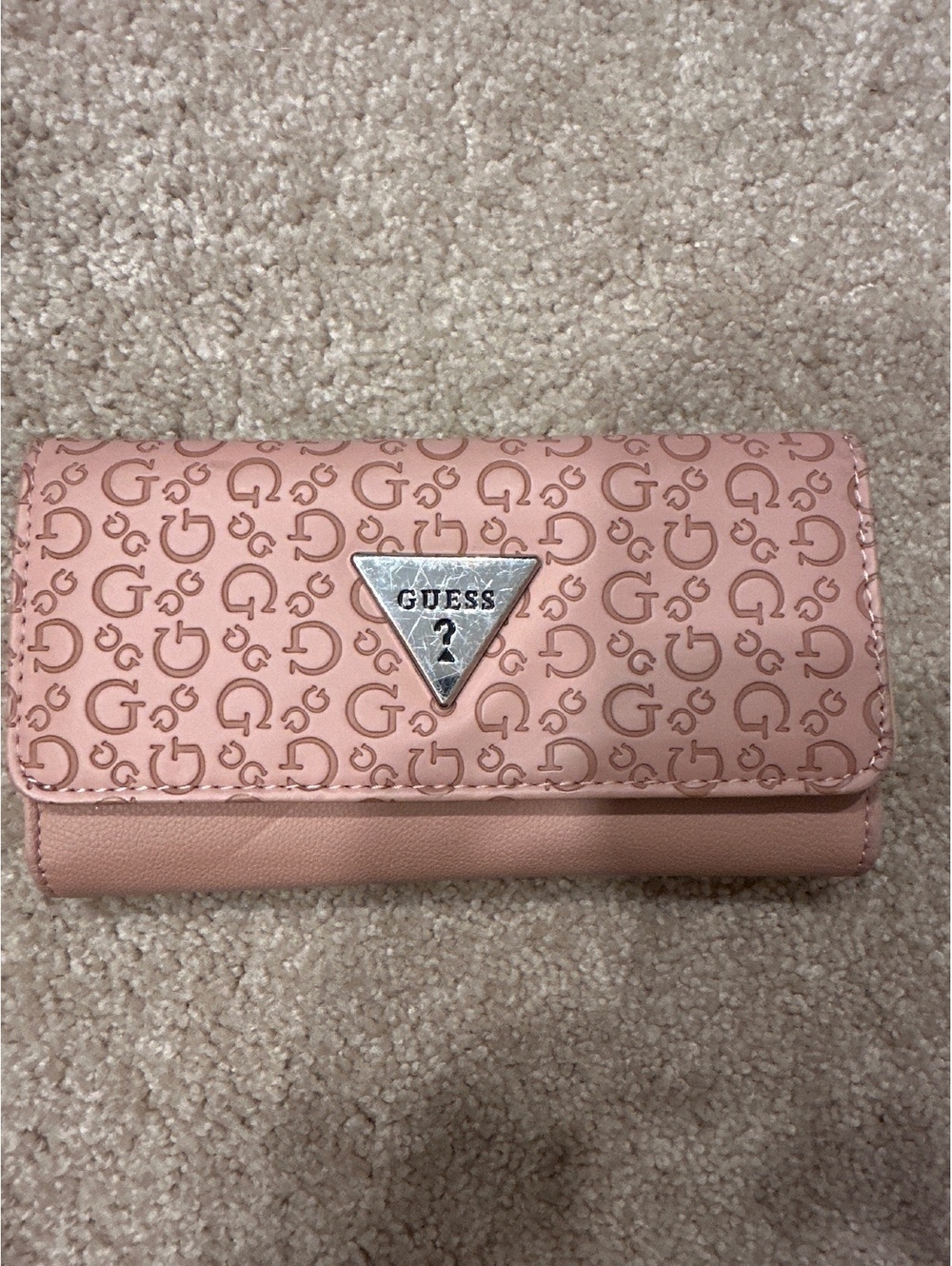 (4)Guess Pink Logo Trifold Wallet